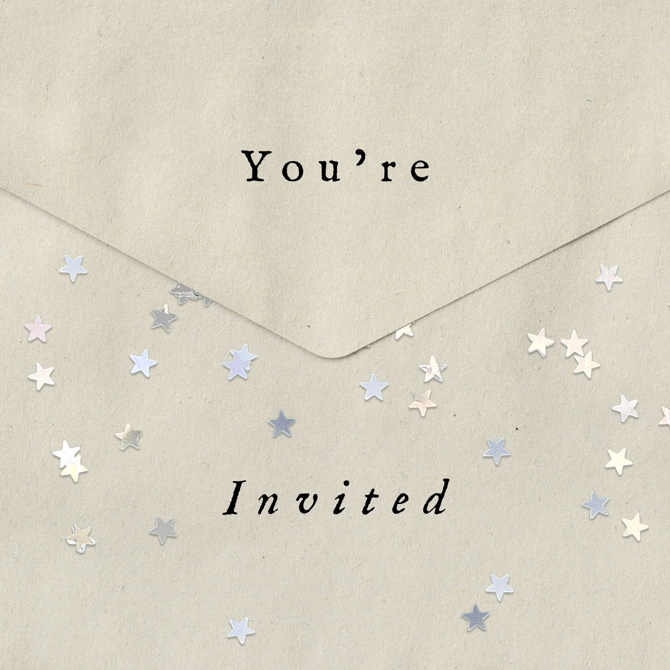 You're invited envelope with silver stars